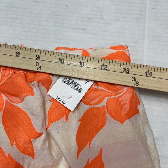 J Crew Skirt Womens 2 White Neon Orange Embroidered Floral Pencil Tropical Beach - Picture 6 of 9